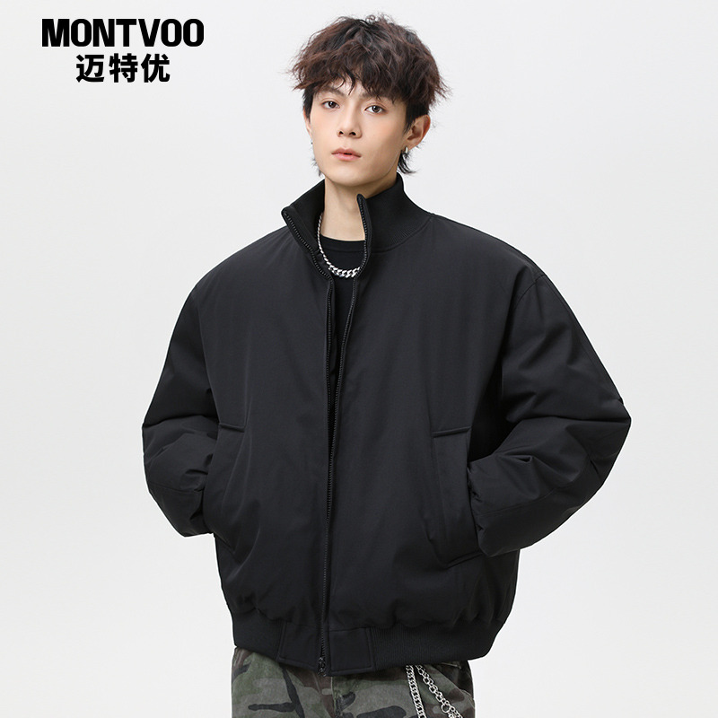 美式高街立领加厚面包服外套男生