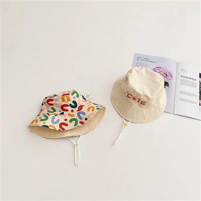 Double Sided Kids Bucket Hat With String Cute Letter Embroid