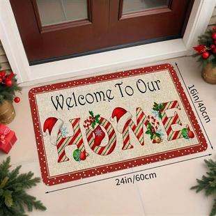 Machine Polyester Fiber Washable Welcome Christmas DoorMat