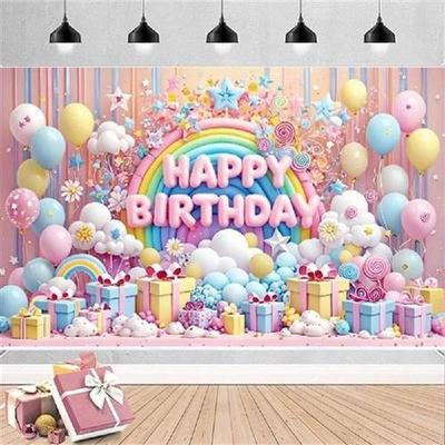 1Pcs Birthday Photoaphy Backdrop Rainbow And Gift Box