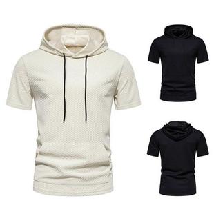 New plus mens short size sleeved hooded shirt T恤 連帽短袖