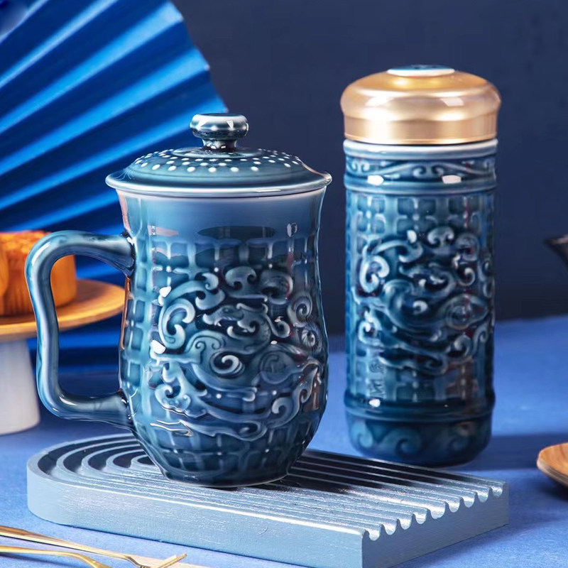 乾唐轩活瓷势在必得皇家骏马礼盒随身杯高杯创意陶瓷茶水杯子套装