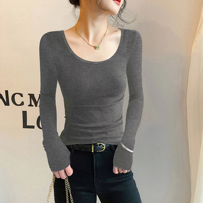 暗灰莫代尔低领打底衫女内搭长袖