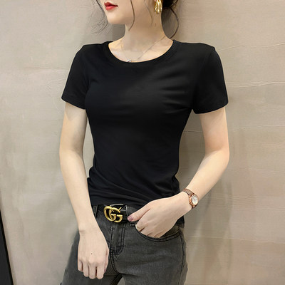 纯棉小圆领短袖T恤紧身正肩上衣