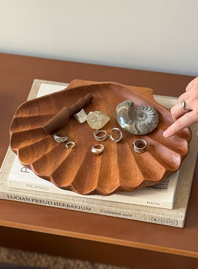 【Onda】贝壳托盘置物盘实木茶盘首饰盘中古家居摆件软装乔迁礼物