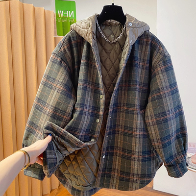 大码300斤高级感复古格子棉服男