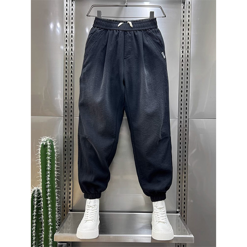 大码300斤棉麻休闲裤男春秋宽松哈伦裤亚麻渐变色小脚九分束脚裤2