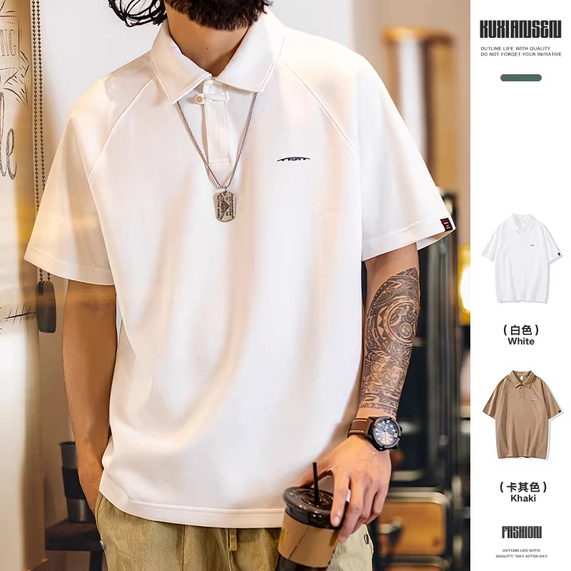 大码美式翻领polo衫短袖男夏季新款微宽松肌理感插肩半袖t恤男款,男装,T恤,淘宝优惠券,粉丝福利购,淘宝优惠卷