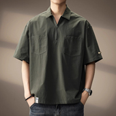 300斤美式 速干短袖 山系工装 大码 Polo衫 男夏季 翻领口袋潮牌保罗衫