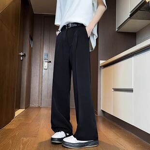 300斤垂感西裤 潮牌痞帅休闲长裤 男纯色阔腿裤 裤 宽松直筒西装 大码