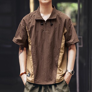 t恤夏季 大码 男短袖 机能风速干冰丝Polo衫 轻薄半拉链休闲体恤2 美式