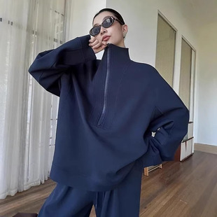 大码300斤美式设计感半拉链卫衣外套男女秋冬宽松加绒长袖上衣潮