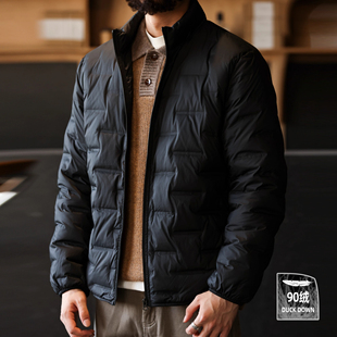 大码冬季美式休闲90绒排骨羽绒服男防风立领轻便矩阵式保暖外套男