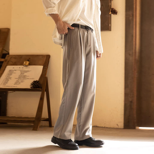 大码老钱风复古格纹休闲裤男士春秋宽松直筒长裤商务通勒松弛西裤