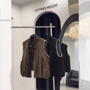 大码300斤复古麂皮绒马甲男女秋冬加绒保暖无袖外套宽松背心上衣