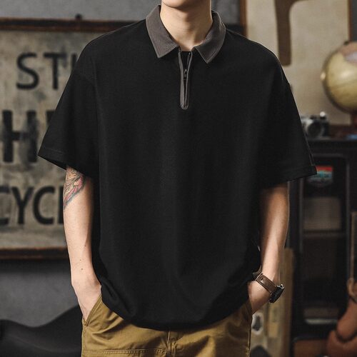 大码300斤日系复古潮牌polo衫男
