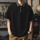 t恤潮牌半袖 大码 重磅宽松拉链翻领男士 短袖 日系复古polo衫 男夏季