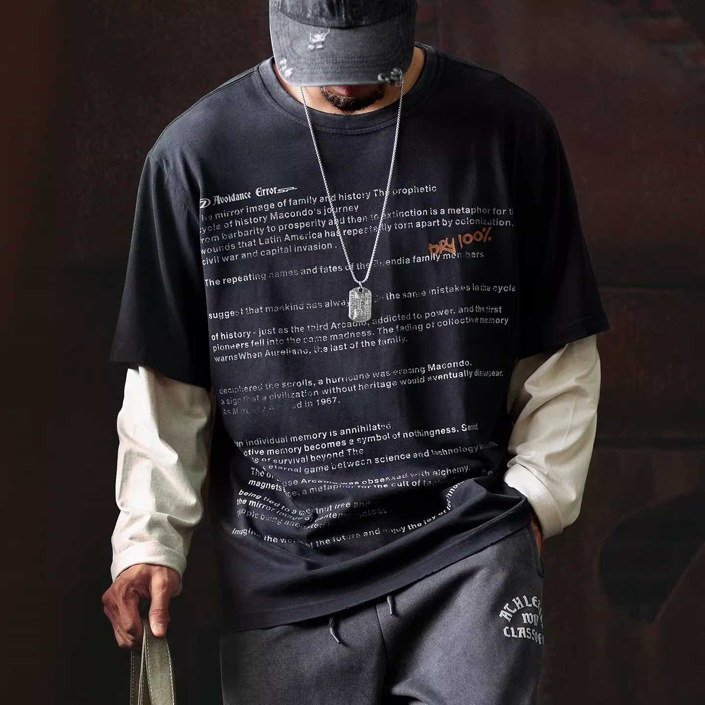 大码假两件美式复古字母印花长袖t恤男春秋潮牌宽松纯棉打底衫潮,男装,T恤,淘宝优惠券,粉丝福利购,淘宝优惠卷