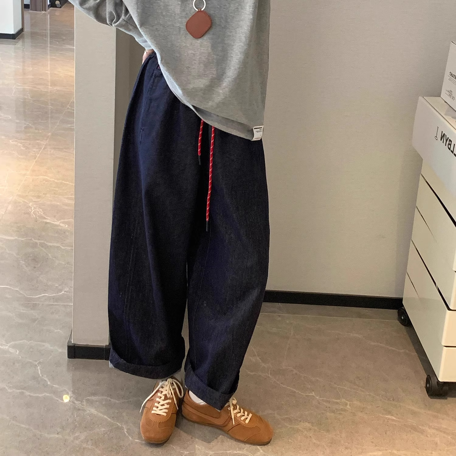 特大码300斤夏季弯刀牛仔裤子男女弧形气球裤抽绳休闲裤香蕉裤潮2