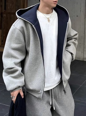 大码300斤重磅连帽开衫卫衣男