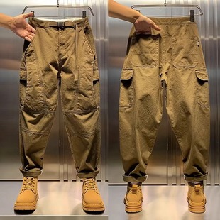 特大码300斤美式复古百搭工装裤男春秋小脚哈伦裤男士宽松休闲裤2