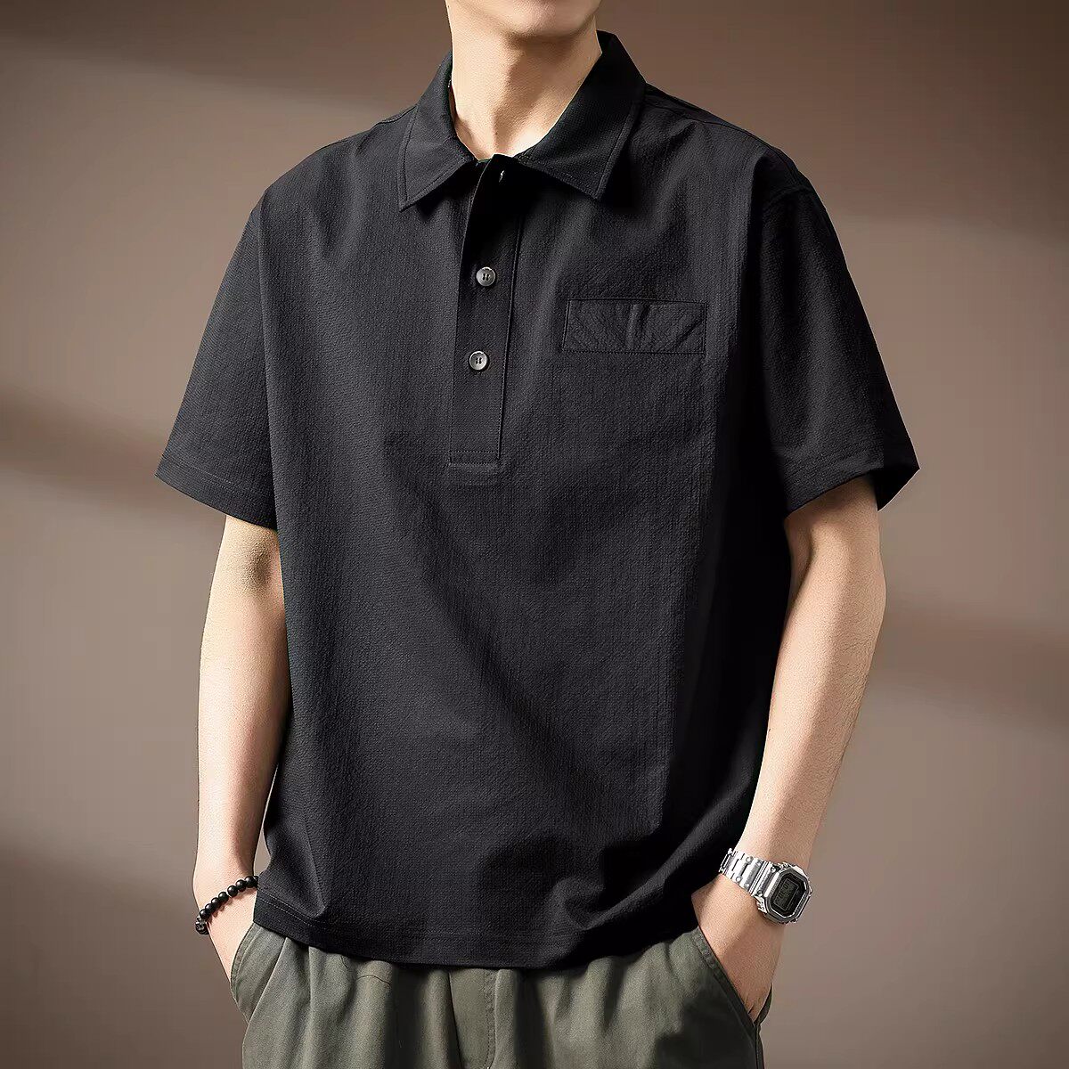 大码泡泡纱凉感短袖Polo衫男士夏季薄款速干翻领抗皱宽松休闲T恤