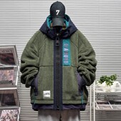 连帽工装 潮牌冬季 外套2 300斤设计感摇粒绒加厚羽绒棉服男美式 大码