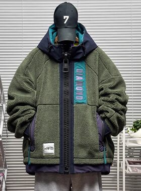 大码设计感摇粒绒加厚羽绒棉服男