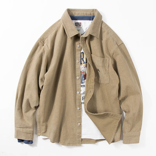 大码外套男士春秋宽松休闲衬衣夹克日系复古工装潮牌长袖衬衫外穿