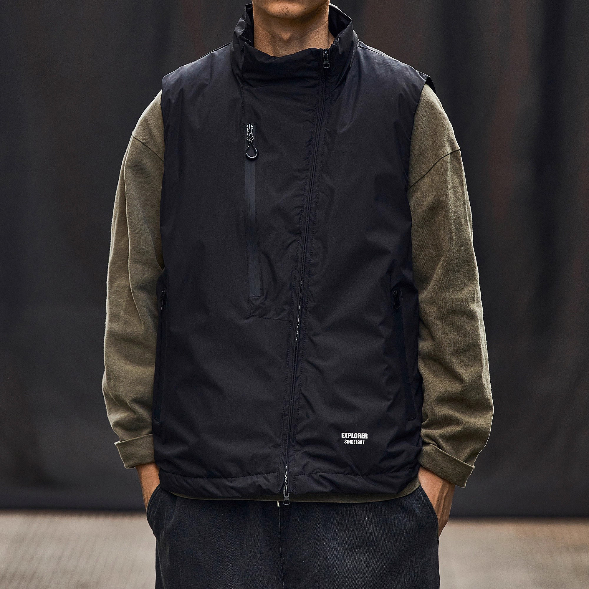 大码日系复古男款工装立领马甲