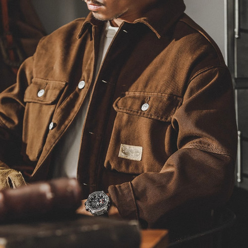 大码美式重磅复古外套男春秋