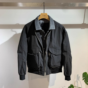 大码男士羽绒棉服短款加厚韩版冬季保暖外套假两件翻领羽绒棉袄潮