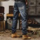 大码 子2 男直筒宽松春秋刺绣休闲长裤 300斤美式 重磅石磨水洗牛仔裤