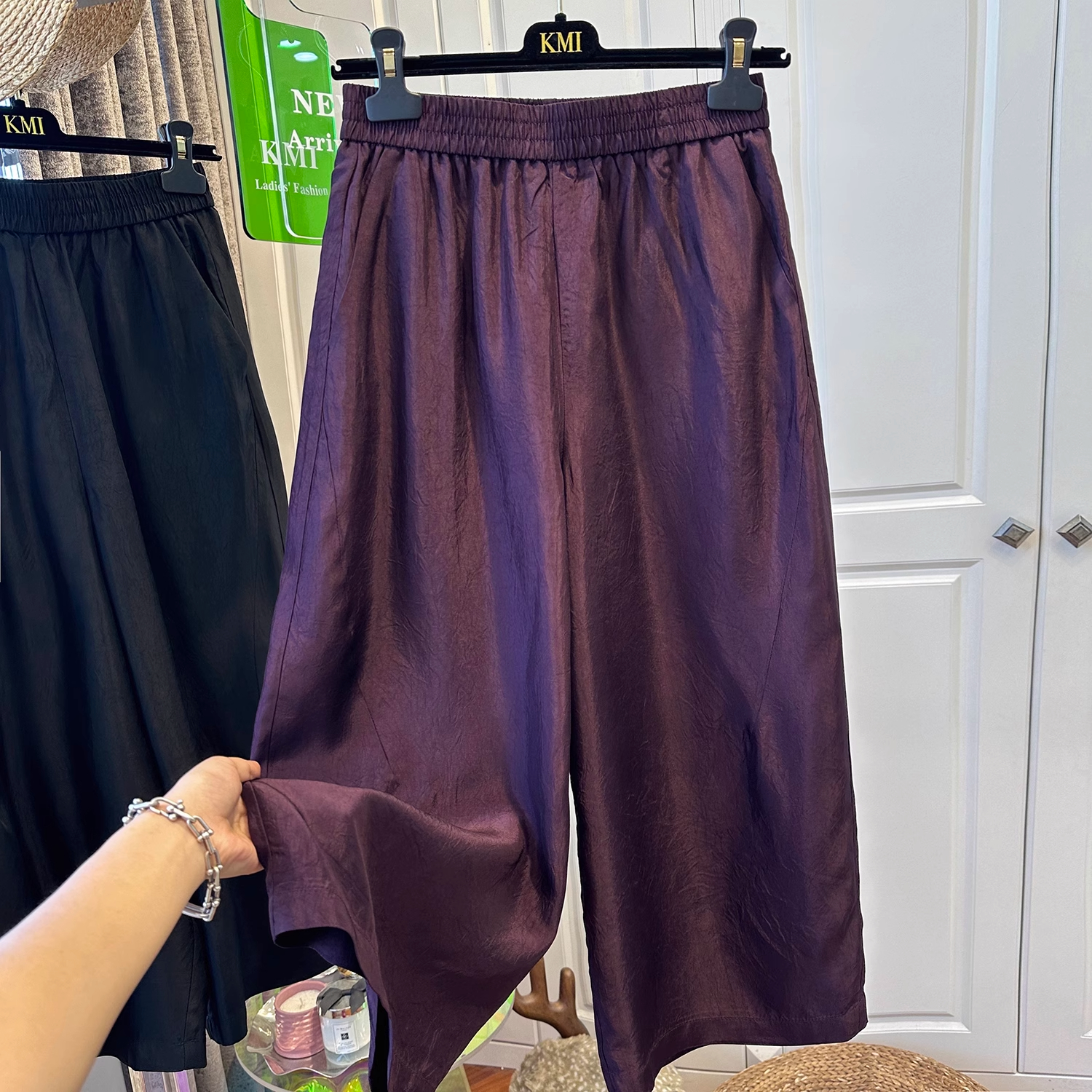 大码高级感松紧腰醋酸休闲裤男女