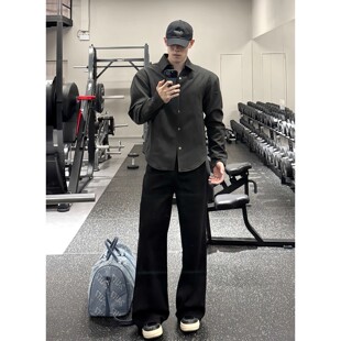 300斤美式 高级感微喇直筒裤 阔腿西裤 运动裤 男cleanfit秋季 特大码