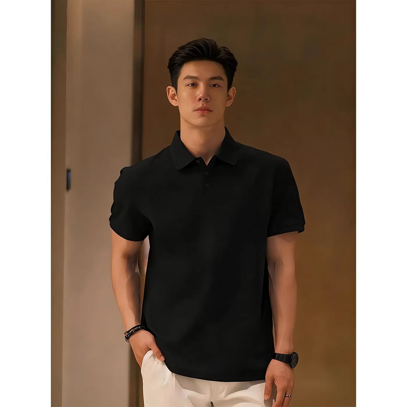 大码300斤黑色短袖男款polo衫图片