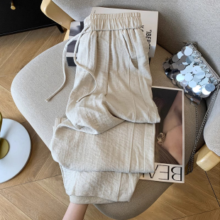 松紧腰亚麻休闲长裤 大码 薄款 男女夏季 300斤慵懒风松弛棉麻阔腿裤