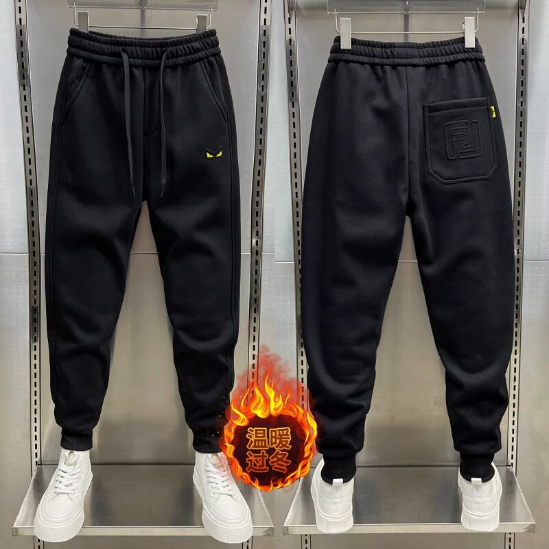 大码300斤秋冬加绒加厚卫裤男士小怪兽潮牌束脚运动裤弹力休闲裤2