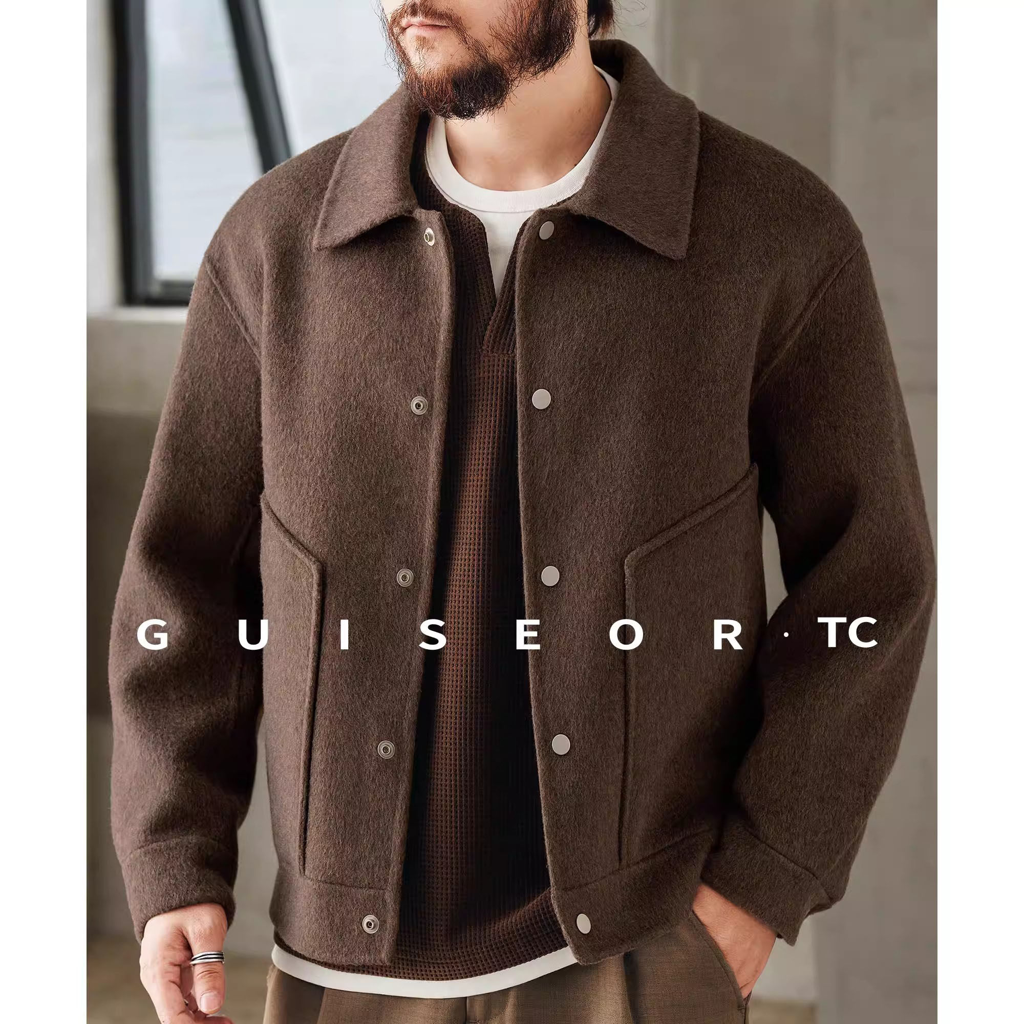 大码春秋新款手工双面呢羊绒夹克男美式复古短款毛呢大衣保暖外套,男装,毛呢大衣,淘宝优惠券,粉丝福利购,淘宝优惠卷