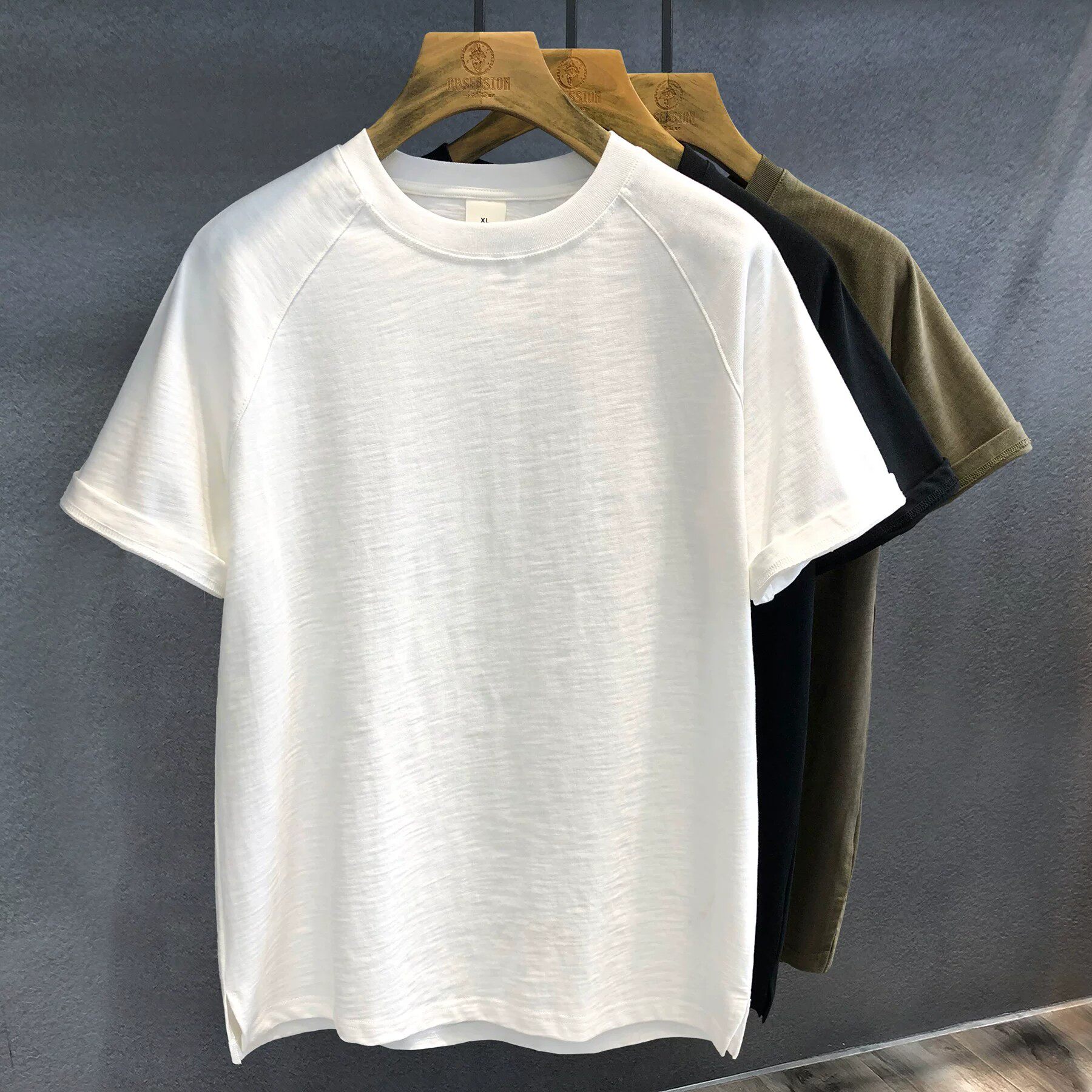 大码100%竹节纯棉280g密织重磅打底衫短袖T恤男夏季新款半袖体恤