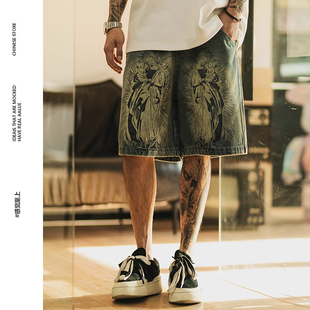 夏季 复古潮牌休闲纯棉五分裤 重磅cleanfit牛仔短裤 美式 男 男士 大码