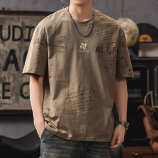 夏季 T恤男士 潮牌宽松圆领纯棉套头体恤 重磅字母印花休闲短袖 大码