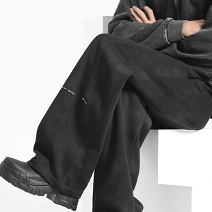 特大码300斤宽松弯刀裤男款秋冬男裤直筒休闲裤阔腿长裤男士裤子