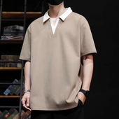 300斤衬衫 半袖 领短袖 大码 t恤男夏季 潮流薄款 体恤潮牌v领半袖 上衣2