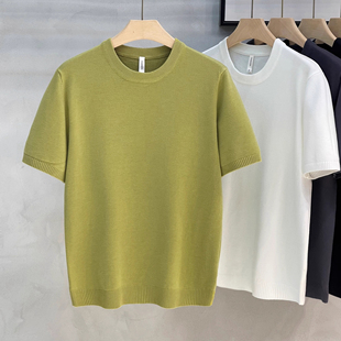 大码300斤男士短袖T恤抗起球仿羊春秋绒针织圆领纯色打底简约休闲