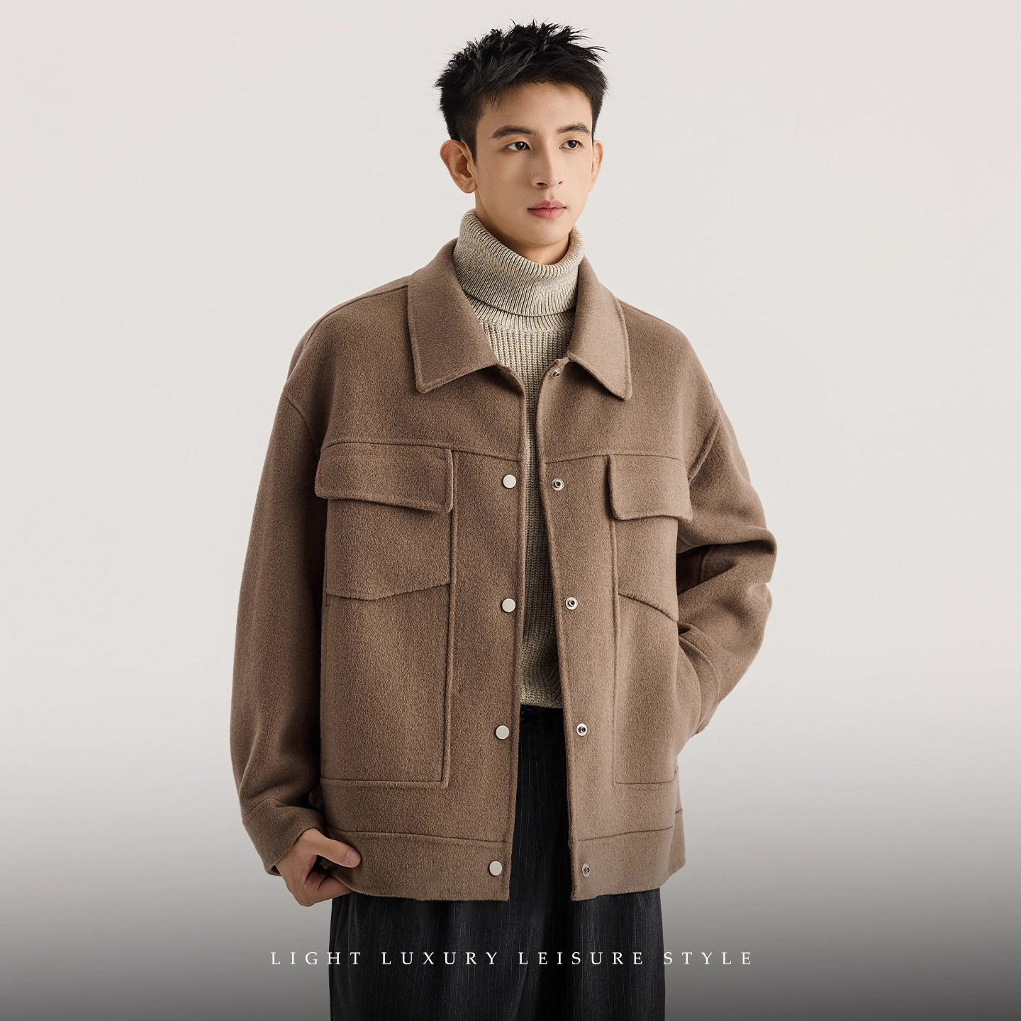 大码意式男士双面山羊毛绒呢子大衣外套秋冬通勤保暖老钱风夹克男,男装,毛呢大衣,淘宝优惠券,粉丝福利购,淘宝优惠卷