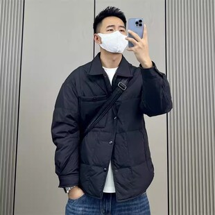 翻领宽松休闲棉衣外套潮 轻薄羽绒棉服男秋冬新款 特大码 300斤美式