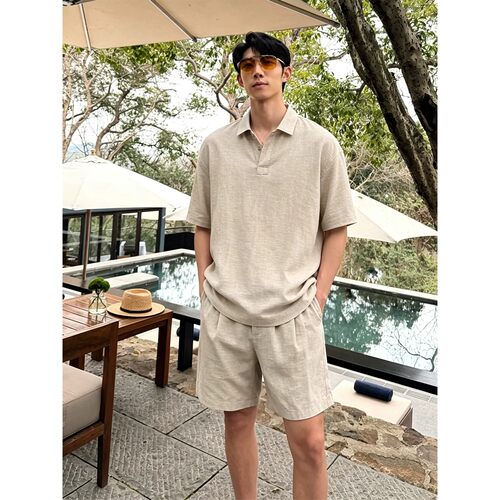 300斤男天丝亚麻老钱风套装