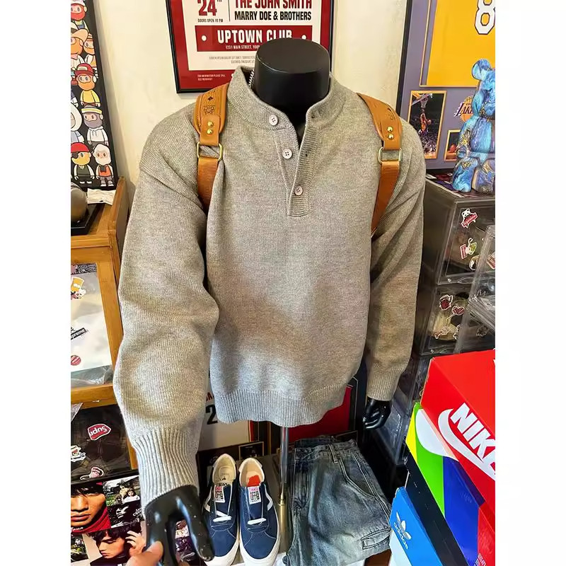 特大码300斤美式复古亨利领毛衣男春秋款慵懒风高级感打底针织衫,男装,针织衫/毛衣,淘宝优惠券,粉丝福利购,淘宝优惠卷