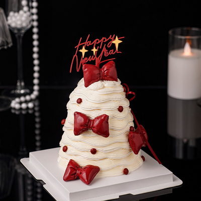 新年跨年网红皮质蝴蝶结蛋糕装饰